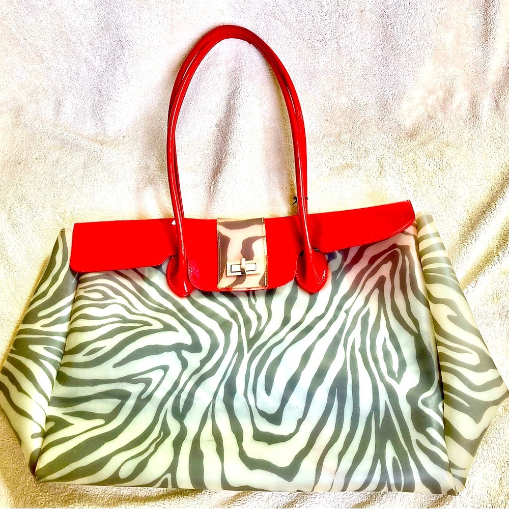 Vintage Sondra Roberts Frosted Vinyl Zebra Shoulder Bag